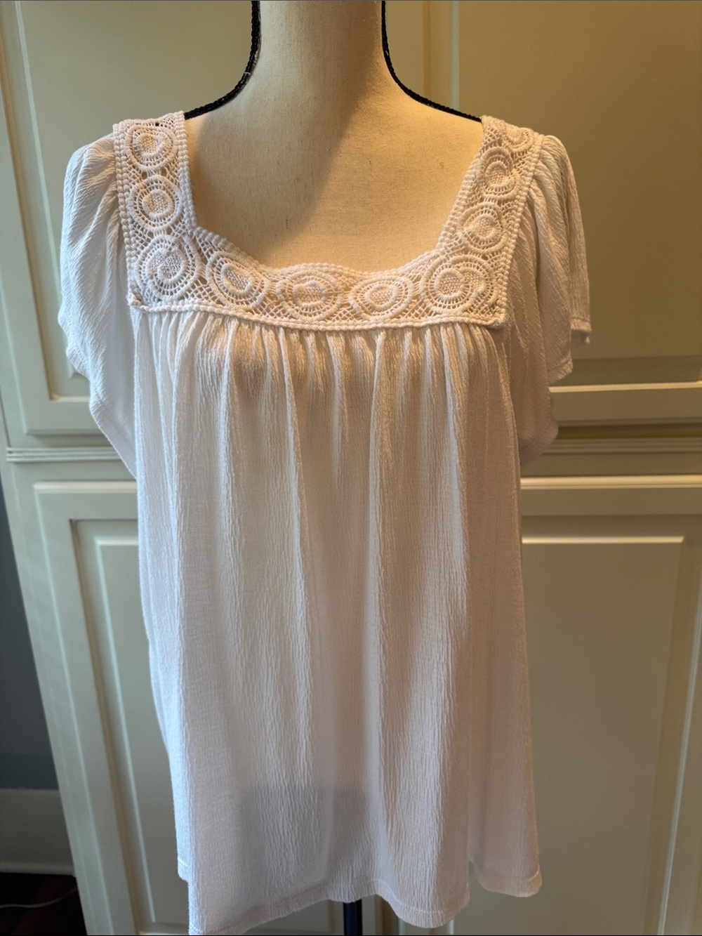 Old Navy White Crochet Square-Neck Peasant Blouse